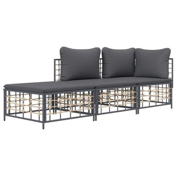 vidaXL Loungesofa 3-tlg. Garten-Lounge-Set mit Kissen Anthrazit Poly Rattan, 1 Teile