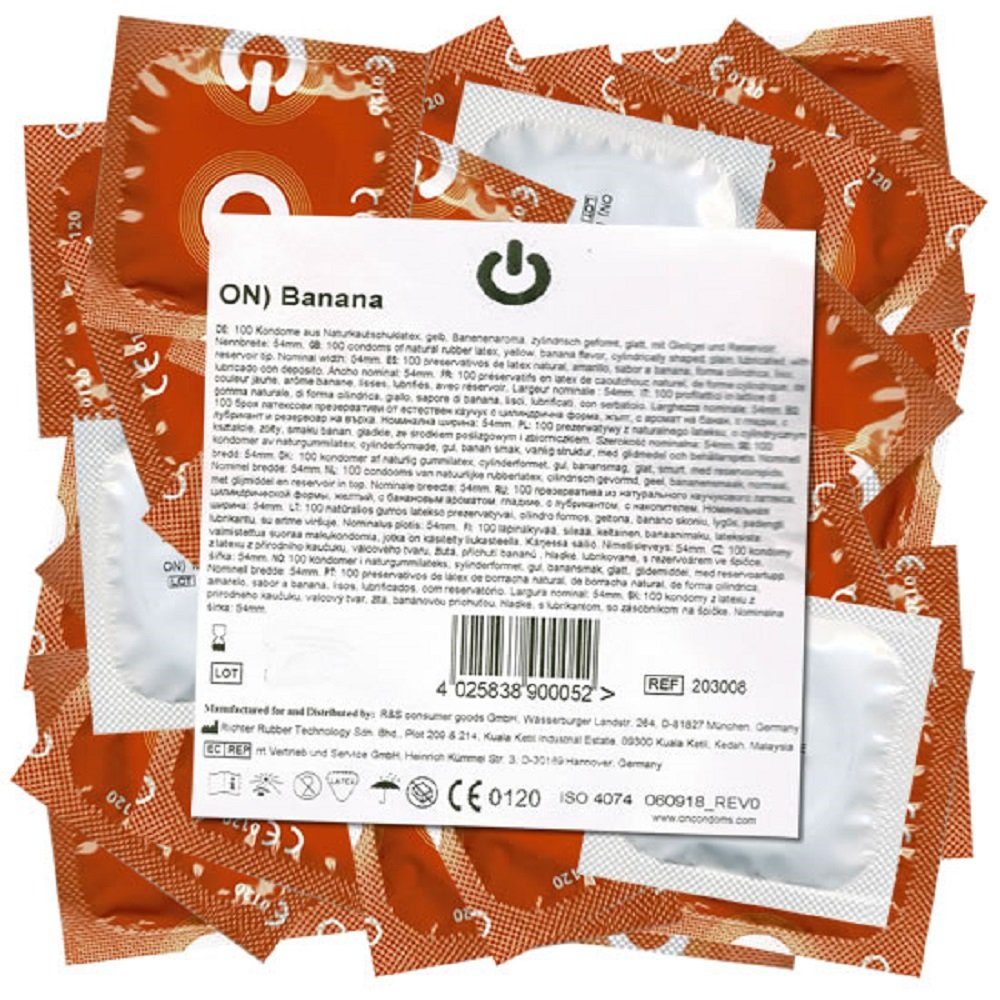 ON Condoms Kondome Banana Beutel mit, 100 St., gelbe Kondome mit Bananenaroma, Maxipack | Kondome