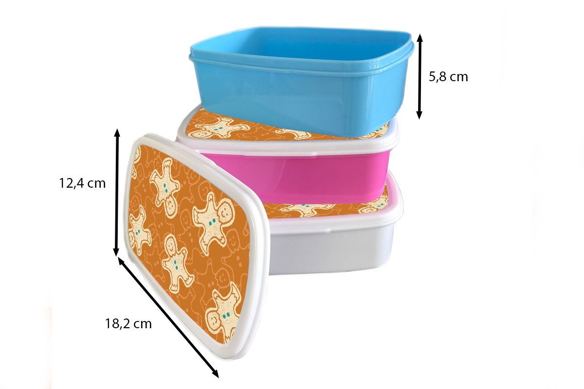 MuchoWow Lunchbox Schnittmuster - Lebkuchen Kunststoff, Plätzchen, Snackbox, für rosa Brotdose (2-tlg), Kunststoff Mädchen, Brotbox Kinder, Erwachsene, 