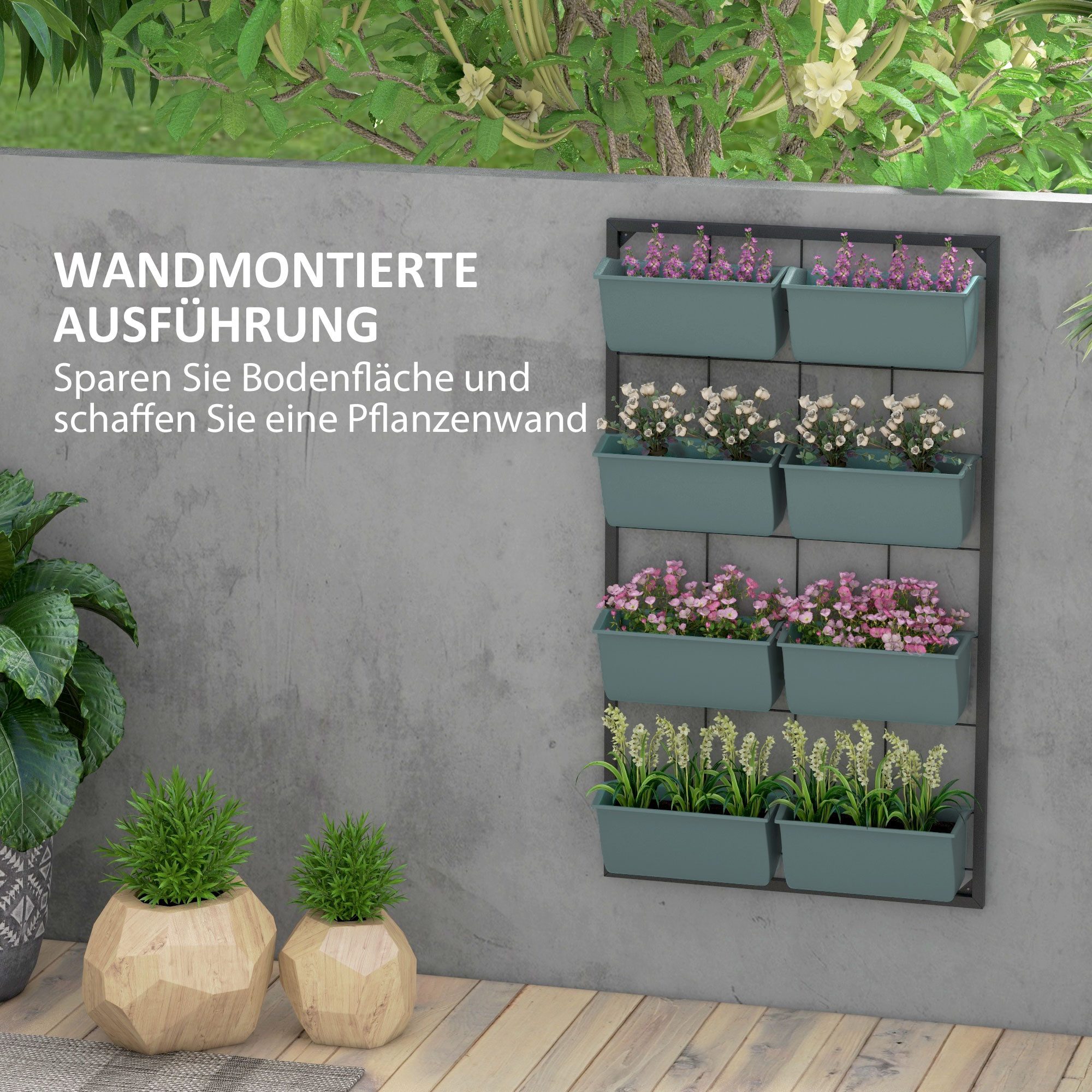 furnicato Pflanzentreppe Dunkelgrün 52,5B x 14T x 90H cm mit 8 (1 St), Stapelbarer Blumenkübel mit Abflusslöchern für den Gartenbereich