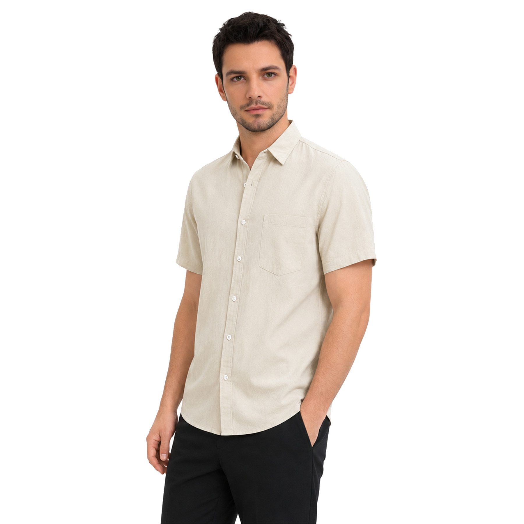 Allthemen Kurzarmhemd Herren Kurzarmhemd aus Baumwolle Freizeithemd Bequemes Sommerhemd – Bild 5 von 5