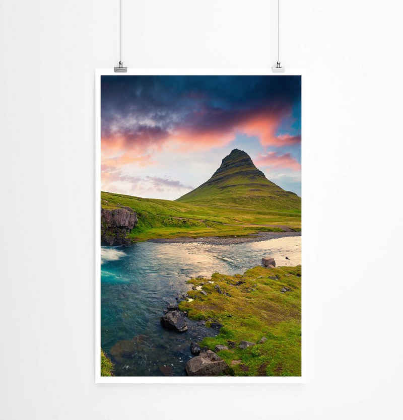 Sinus Art Poster Landschaftsfotografie – Sonnenaufgang am Kirkjufell Berg Island 60x90cm Poster