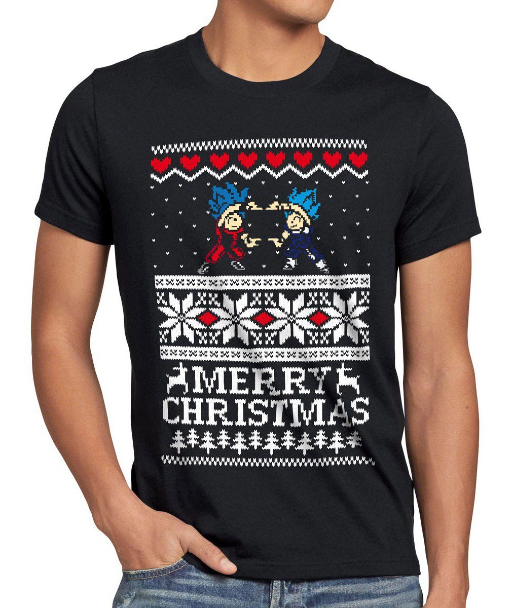 Geschenk Herren Christmas Print-Shirt schwarz Ball Son Weihnachten Merry style3 Goku T-Shirt Dragon Vegeta