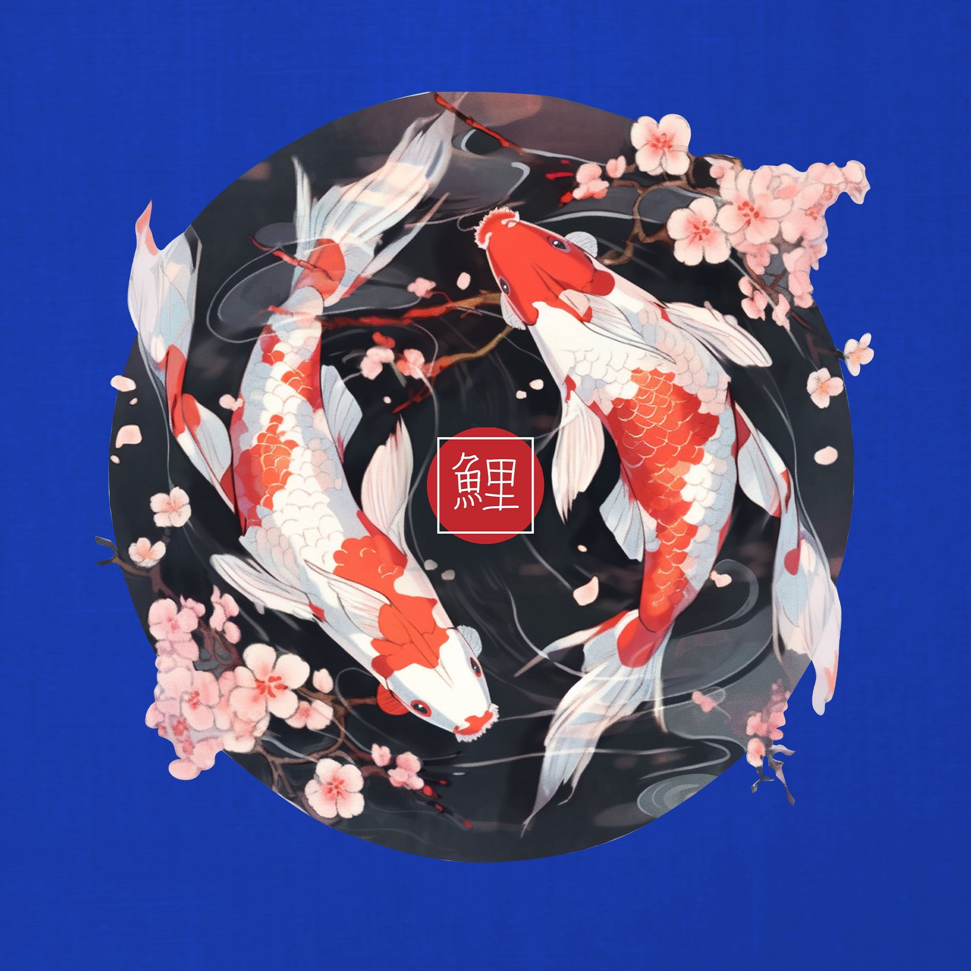 Cherry Blossom Anime Ästhetik - Koi (1-tlg) Formatee Quattro Kurzarmshirt Blau Fisch Karpfen Sakura Japanische