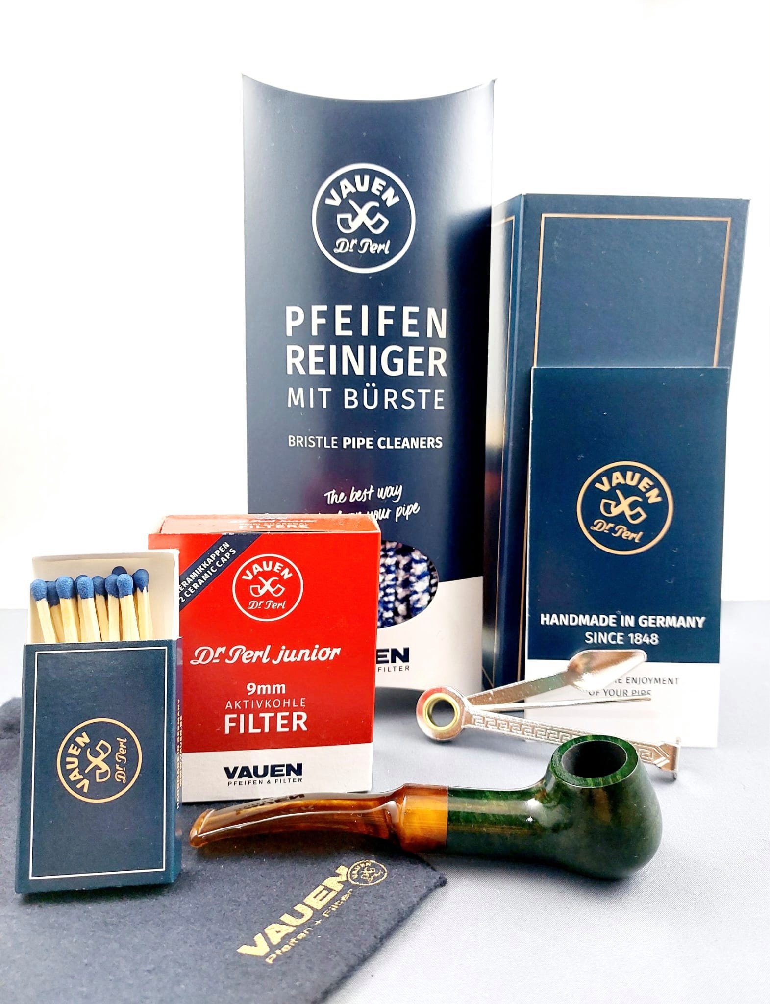 Handpfeife Pfeife Minni 6 grün Premium Set - 9mm Filter - Made in Germany
