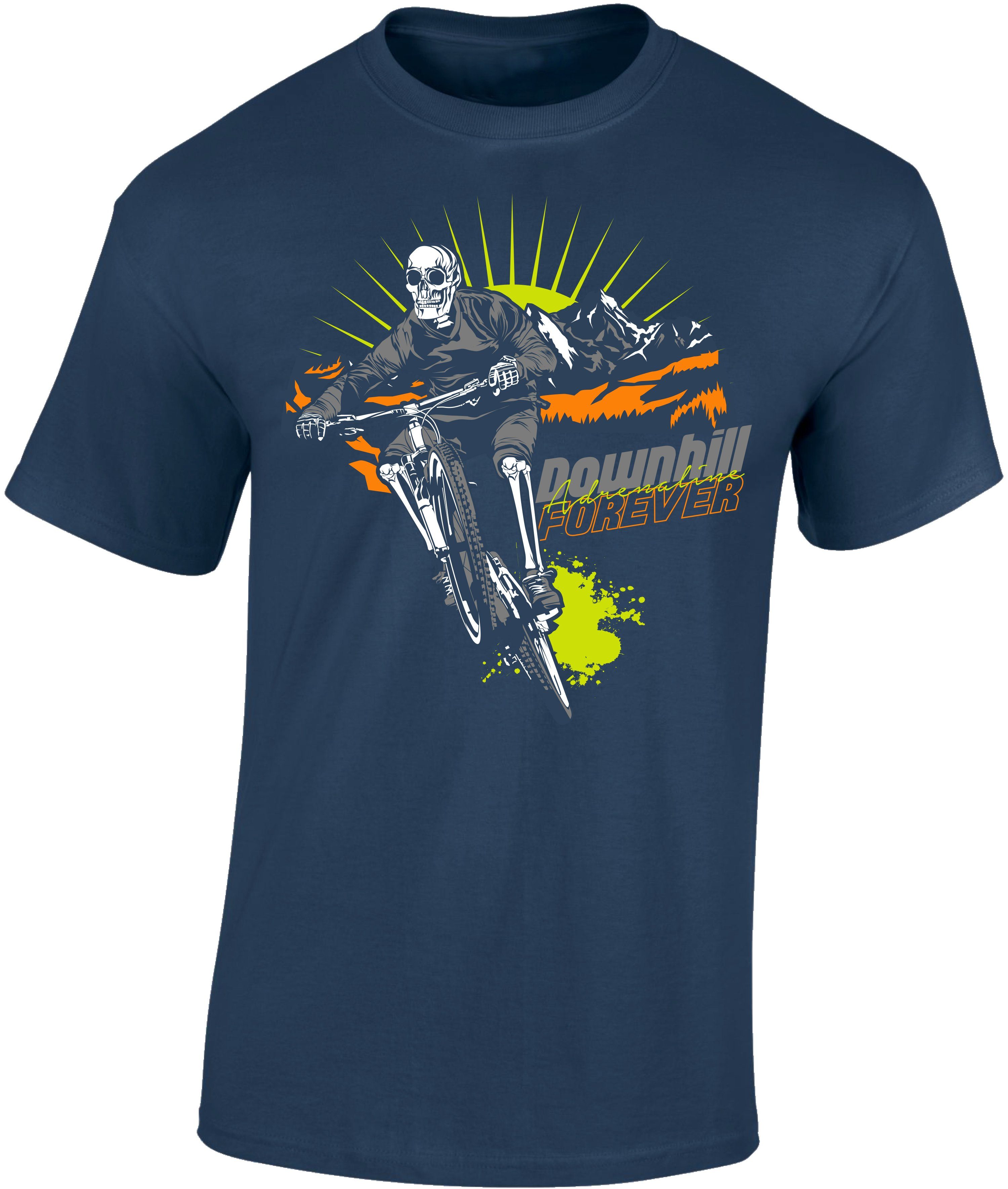 Baddery Print-Shirt Fahrrad T-Shirt: "Downhill Forever", hochwertiger Siebdruck, auch Übergrößen, aus Baumwolle