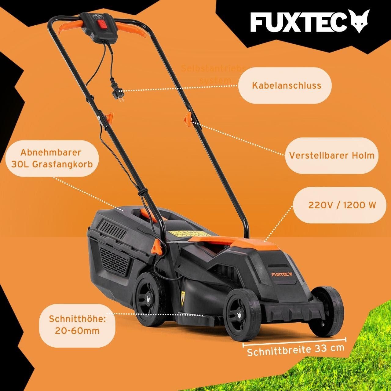 FUXTEC Elektrorasenmäher FX-RME33, 33 cm Schnittbreite, 33 cm Schnittbreite, 30 L Fangkorb, 220 V