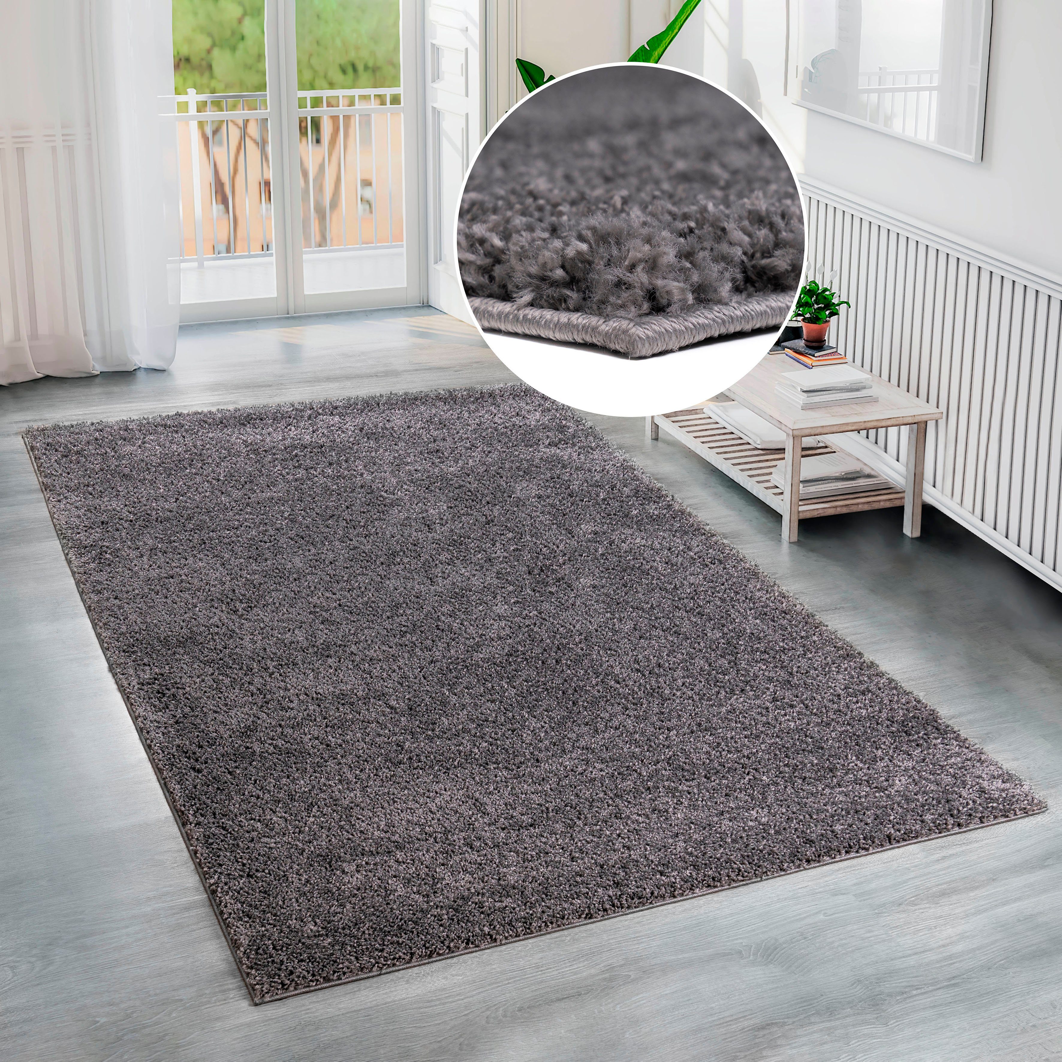 Bruno Banani Hochflor-Teppich Shaggy Soft, rechteckig, Höhe: 30 mm, gewebt, Uni Farben, besonders weich und kuschelig, Kundenliebling