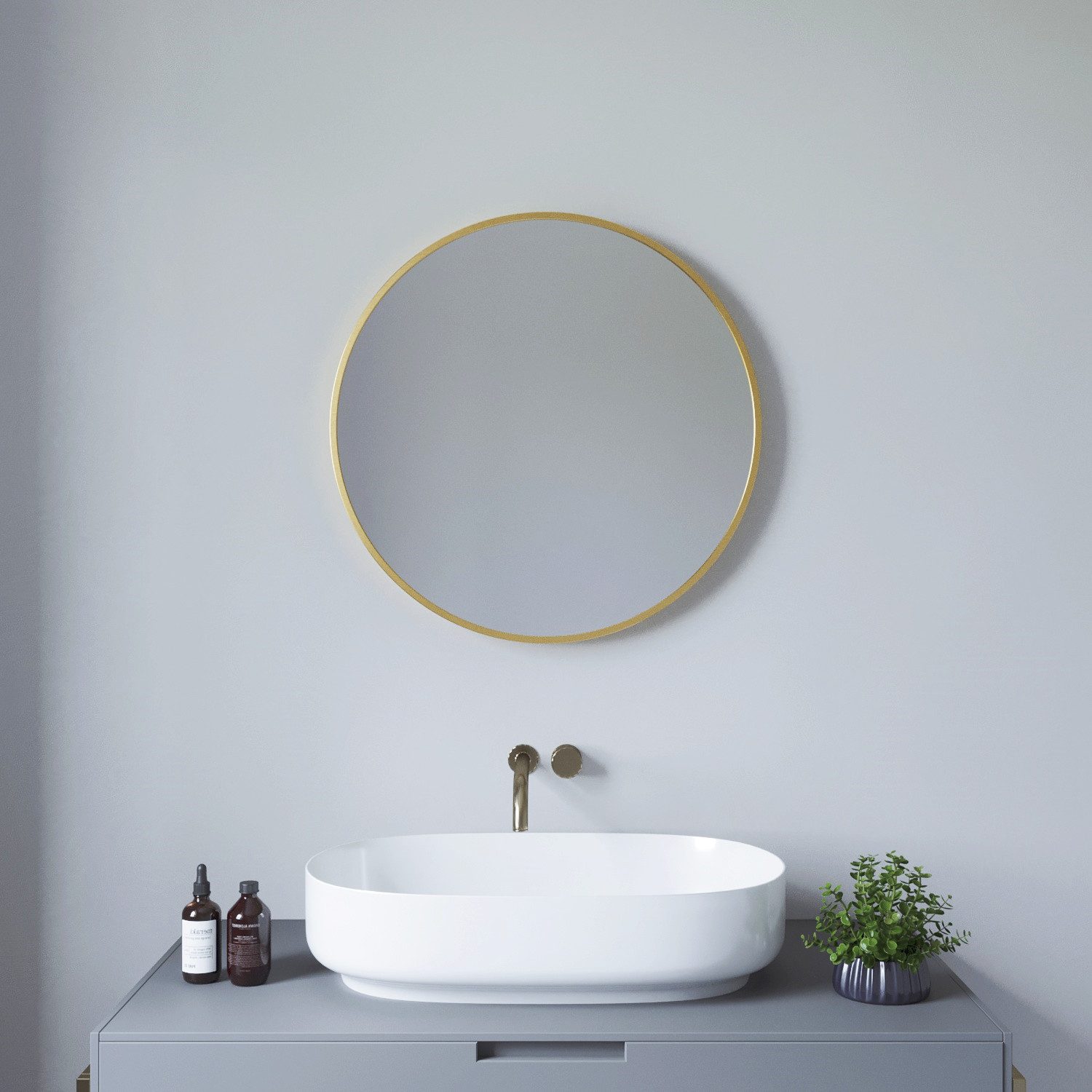 AQUALAVOS Rahmenspiegel-rund Badspiegel Rund Spiegel 60cm Dekorative Wandspiegel für Badezimmer, 4 mm Kristallglas hochwertigem Aluminium für Badezimmer Ankleideraum