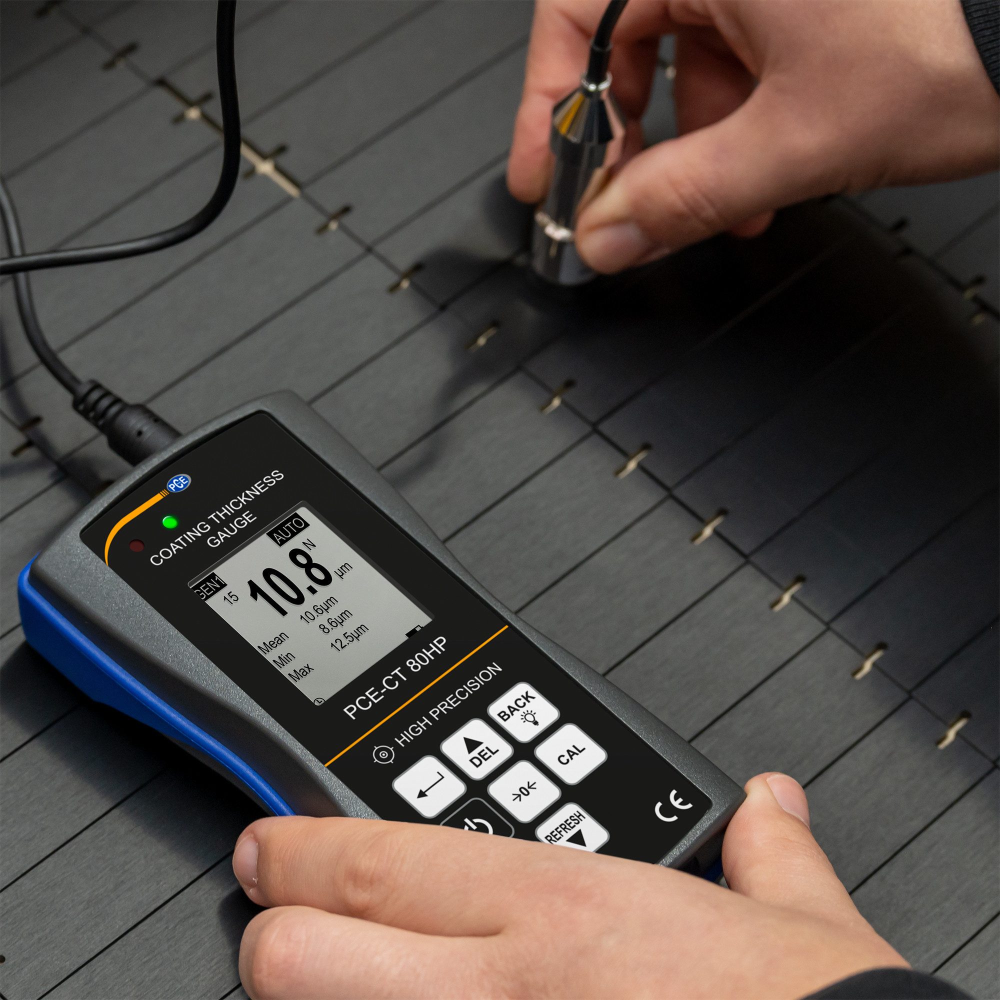 PCE Instruments Lackschichtenmessgerät Schichtdickenmessgerät mit V-Nut Sensor/Messbereich bis zu 0-1500 µm