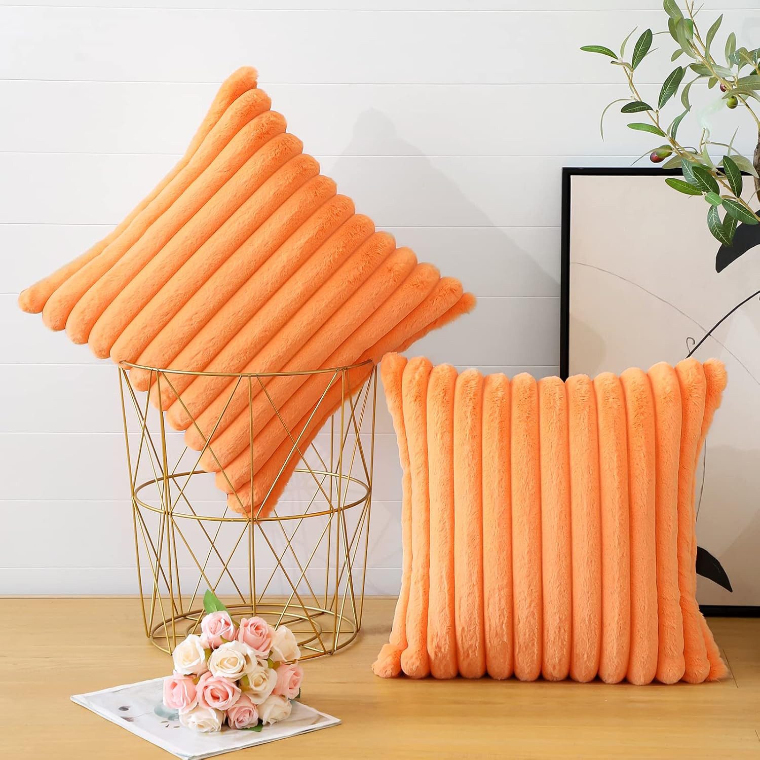 OKWISH Kissenbezüge 2er Set Flauschig Plüsch Deko Dekokissen Sofakissen Zierkissenbezüge, (2 Stück), 45x45cm Sofakissen Couchkissen Bezug Sofa Schlafzimmer Reißverschluss