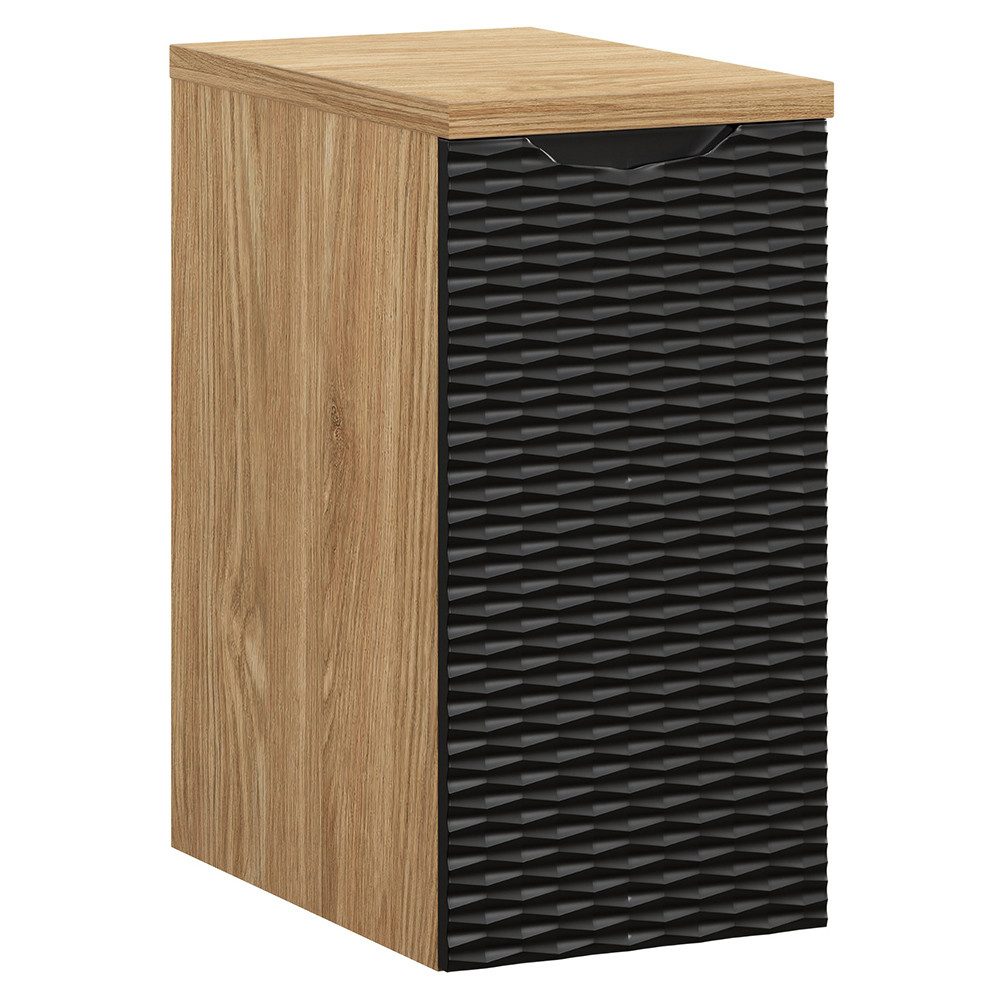 Lomadox Badkommode OLUO-56-BLACK, Badschrank, Unterschrank, Eiche mit schwarz, 3D-Oberfläche
