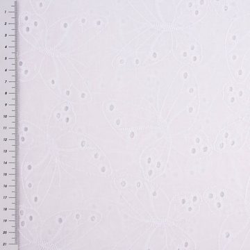 SCHÖNER LEBEN. Stoff Stickerei Baumwollstoff Schmetterlinge Lochstickerei weiß 1,25m Breite, atmungsaktiv