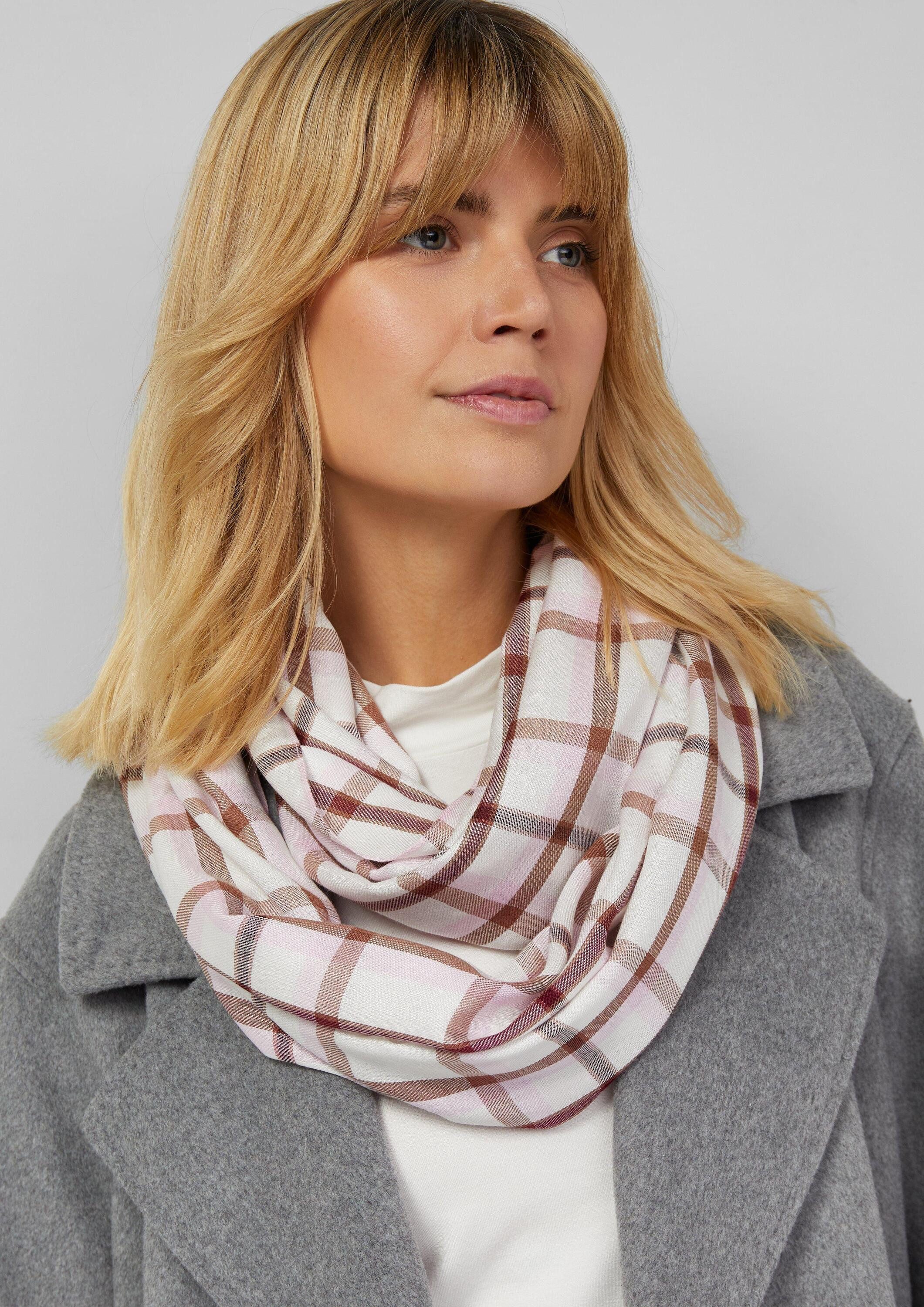 s.Oliver Loop Snood, Karierter Loop-Schal aus Viskose-Modal-Mix