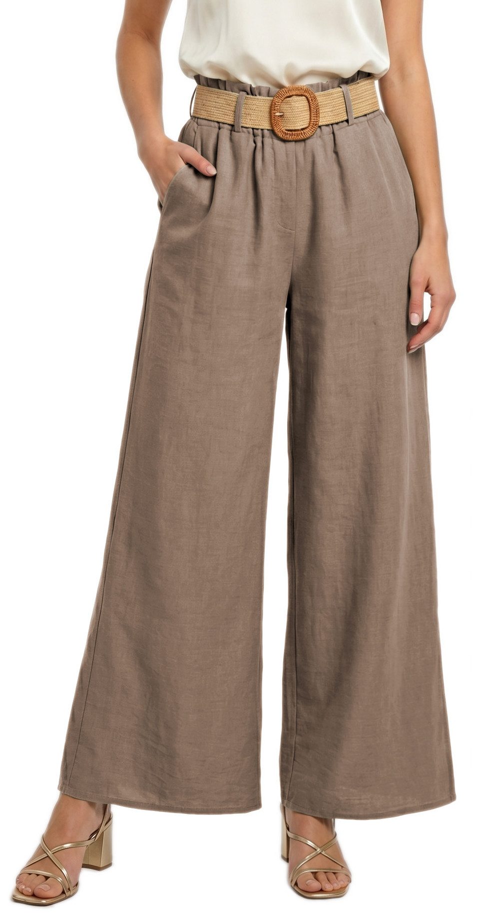 dy_mode Palazzohose Damen High Waist Palazzohose Weitbein Hose Schlupfhose Sommer Strand in Unifarbe, High Waist, mit elastischem Bund