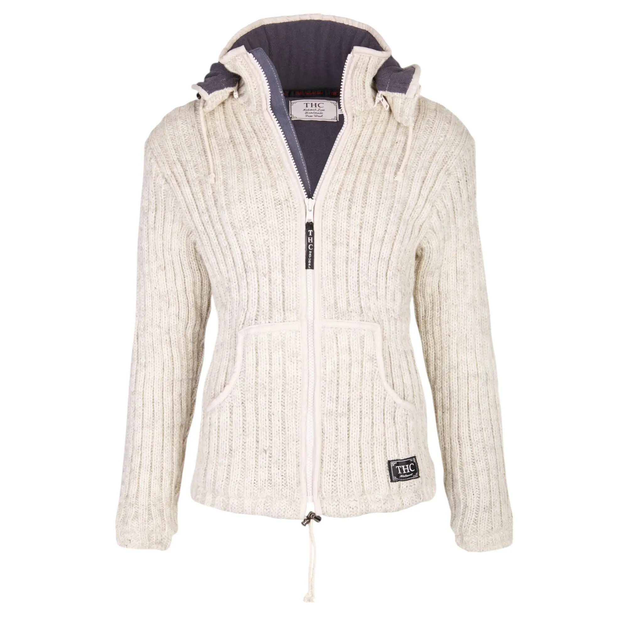 THC Natural Line Strickjacke THC Schafwollstrickjacke gerippt weiß 713 (1 S günstig online kaufen