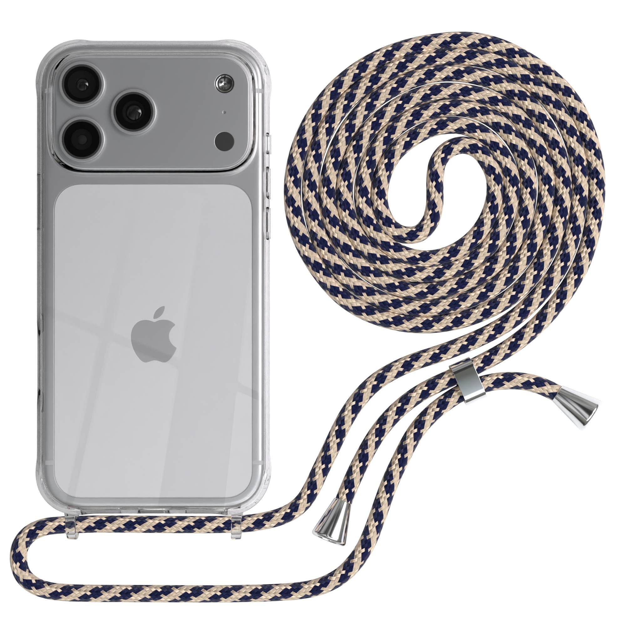 EAZY CASE Handykette Hülle mit Kette für Apple iPhone 17 Pro Max 6,9 Zoll, Slimcover Handykette Hülle mit Band Handykordel Taupe