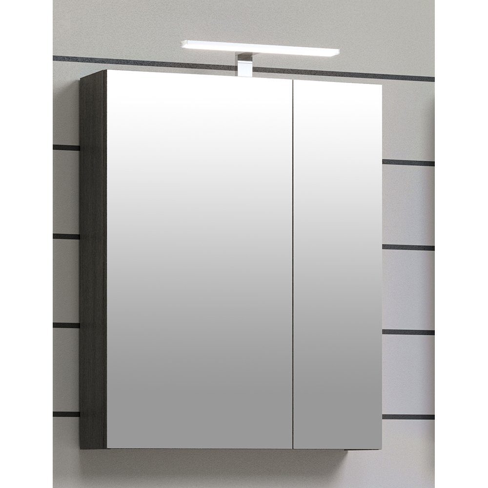 Lomadox Spiegelschrank RAVENNA-19 Badezimmer mit LED Beleuchtung in Rauchsilber, B/H/T ca. 60/75/16 cm