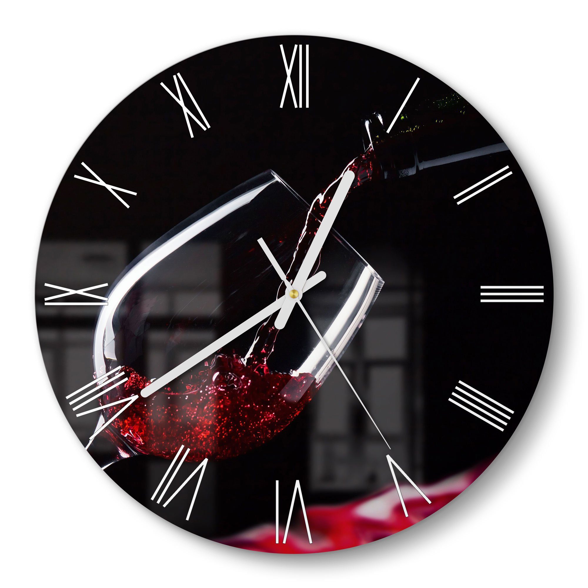 DEQORI Wanduhr 'Rotwein ins Glas gegossen' (Glas Glasuhr modern Wand Uhr Design Küchenuhr)