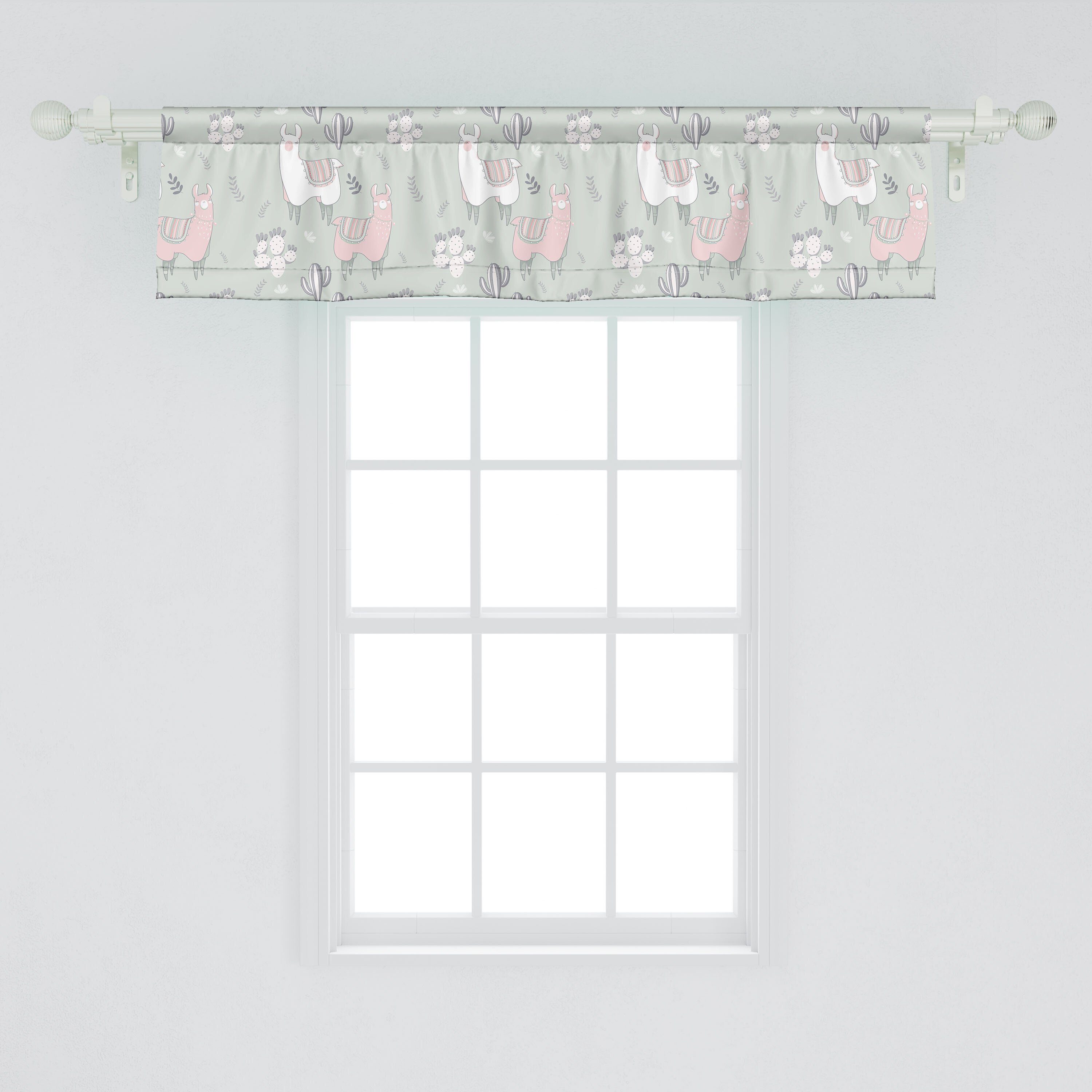 Scheibengardine Vorhang Volant Abakuhaus, Küche Schlafzimmer Dekor Stangentasche, in Pastell Cartoon-Stil Microfaser, Lama für mit