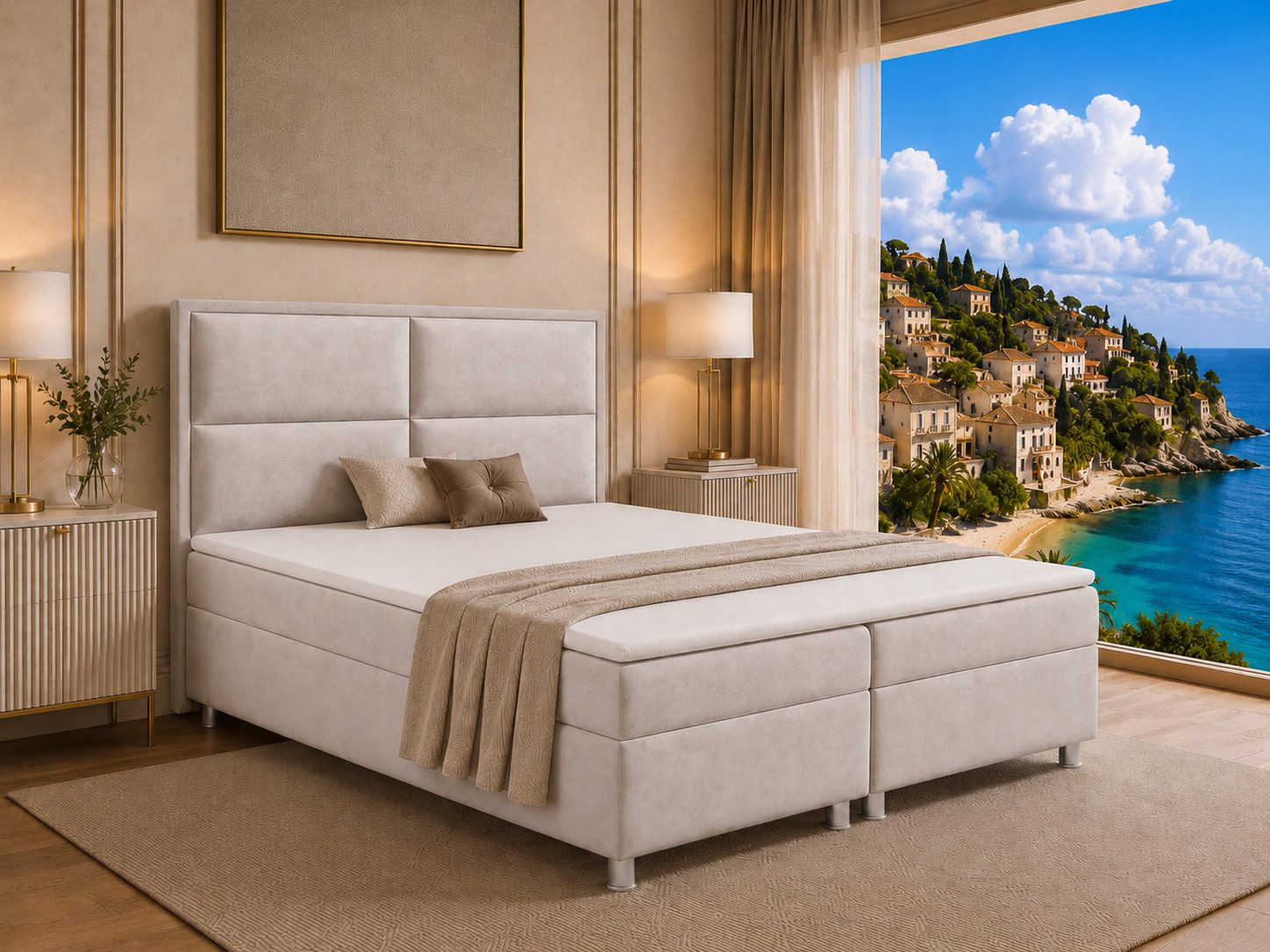 Best for Home Boxspringbett mit Bettkasten Doppelbett mit Stauraum & Topper 7-Zonen Komfort (Polsterbett Doppelbett Boxbett mit gepolstertes Kopfteil, versch. Größen, 140x200 160x200 180x200 200x200 cm), Handwerksqualität