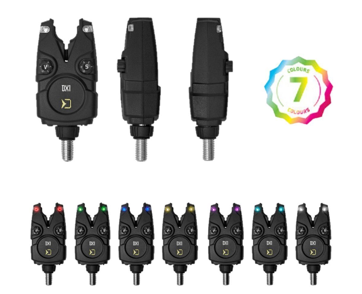 Delphin.sk elektronischer Bissanzeiger Bissanzeiger Delphin DX1 mit 7 Farben Bite-Alarm Bissmelder, (1-St), DX1 speichert alle gewählten Einstellungen im Speicher