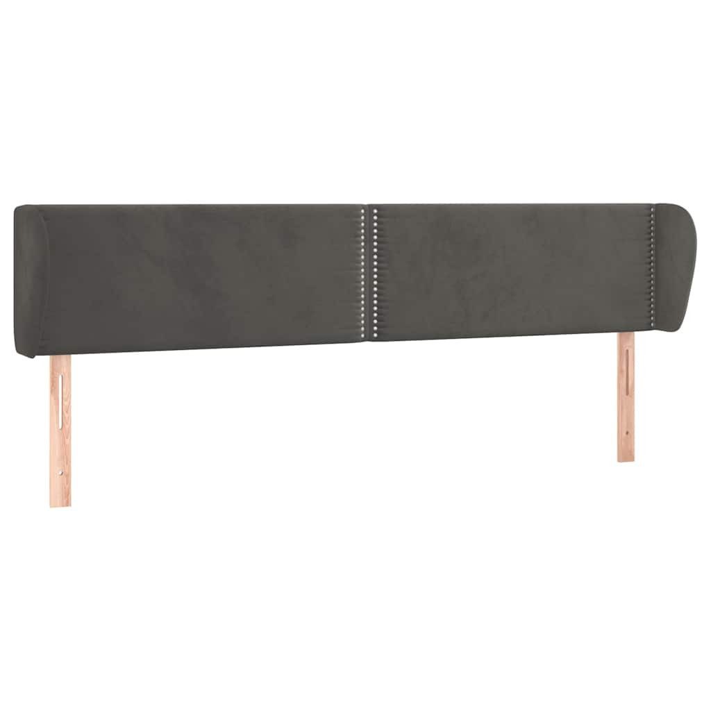 Bett Kopfteil mit Ohren Dunkelgrau 163x23x78/88 cm Samt