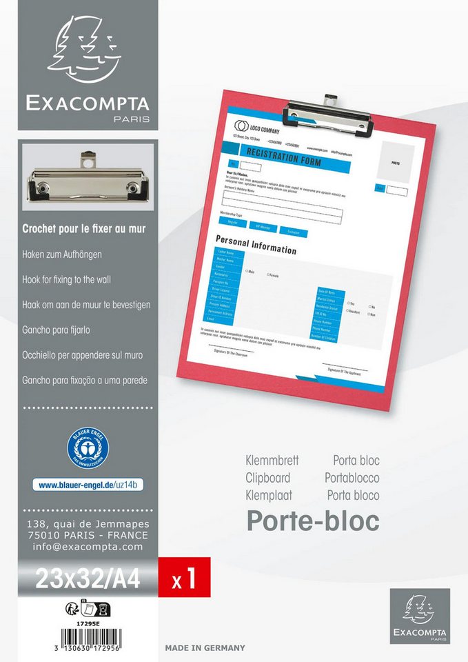 Thumbnail - EXACOMPTA Klemmtafel 10x Klemmbrett beschichtet - Format 23x32cm für A4 - Rot - 17295E, Schreibpult