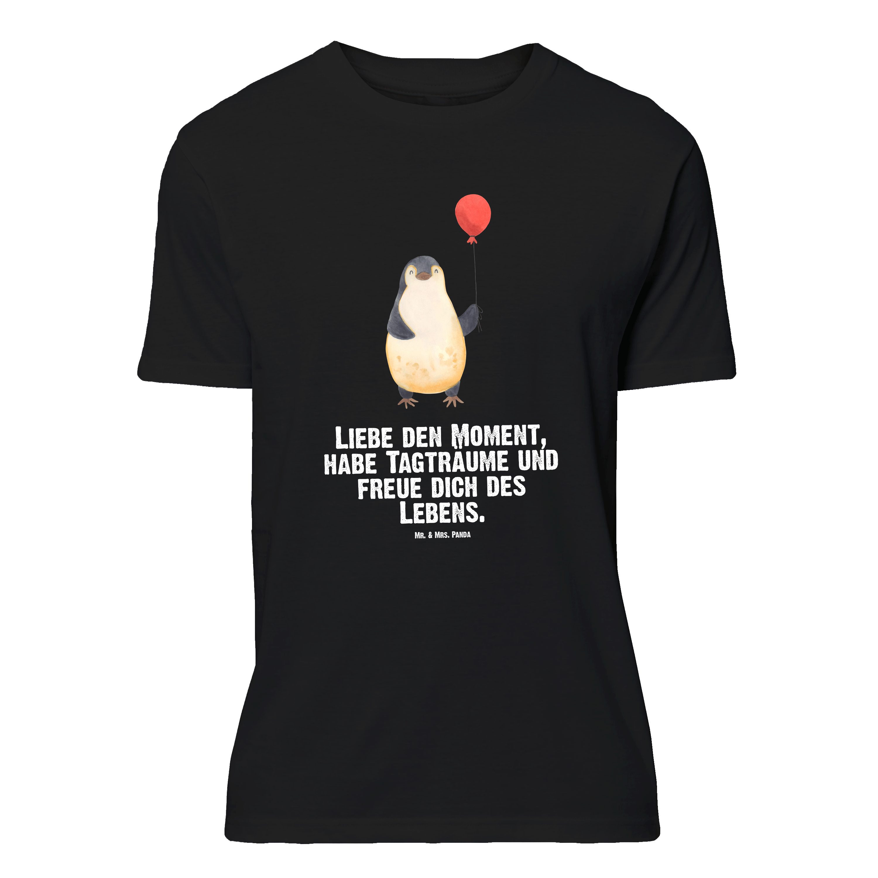 Mr. & Mrs. Panda T-Shirt Pinguin Luftballon - Schwarz - Geschenk, T-Shirt, Sprüche, Kind, Lust (1-tlg)