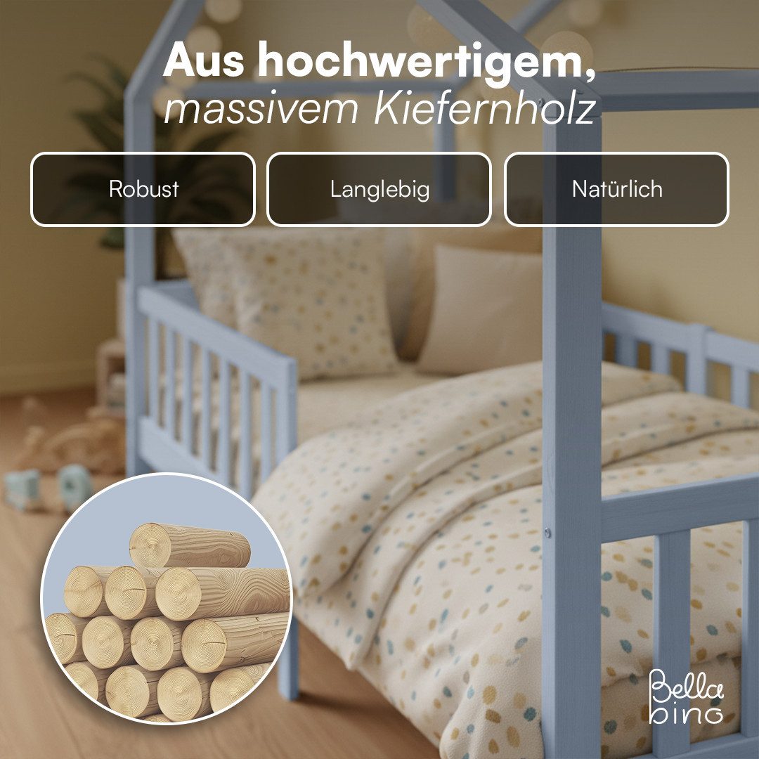 Bellabino Kinderbett Bia mit Rausfallschutz & Lattenrost (blau, optional mit Matratze), Kinderbett aus Kiefernholz, verfügbar in 80x160/90/120/140x200 cm – Bild 5 von 5