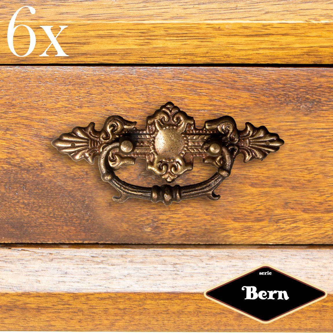 Antikas Möbelbeschlag Schubladengriff mit Griff, Eisen in Antikmessing, Serie "Bern", 6er