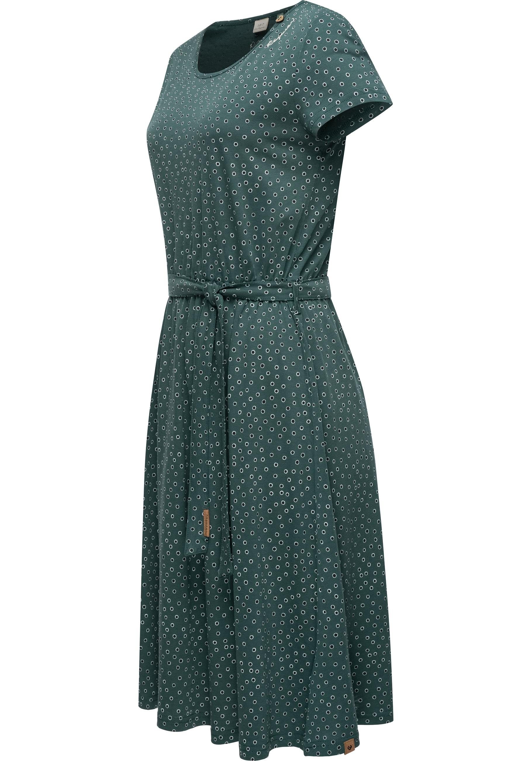 Ragwear Shirtkleid stylisches Print mit dunkelgrün Gürtel und Dress Olina Organic Sommerkleid
