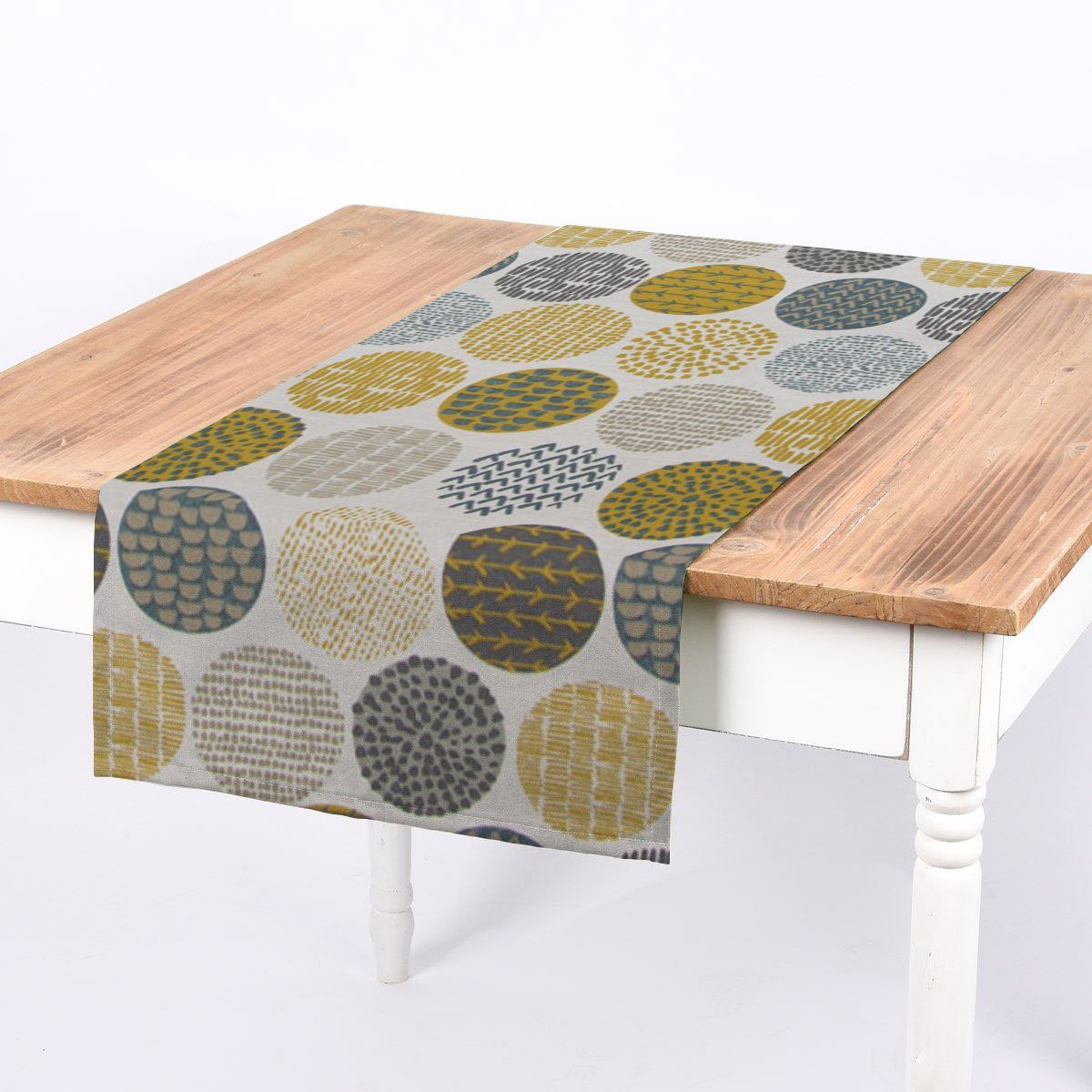 SCHÖNER LEBEN. Tischläufer Tischläufer creme Kreise in grau braun 40x160cm, made in Germany,handmade