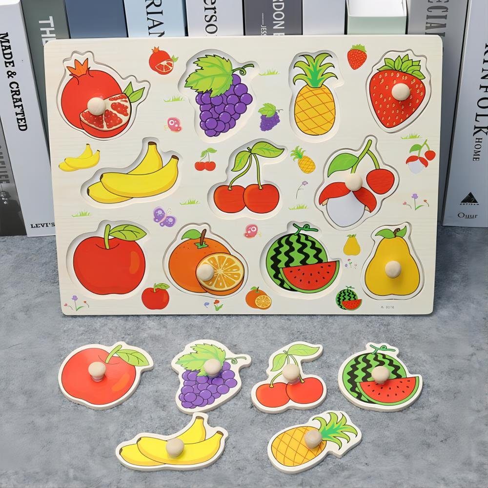 DTC GmbH Lernspielzeug großes Holzpuzzle zum Thema Obst - Kennenlernen von Obst, 11 verschiedene Fruchtpuzzles