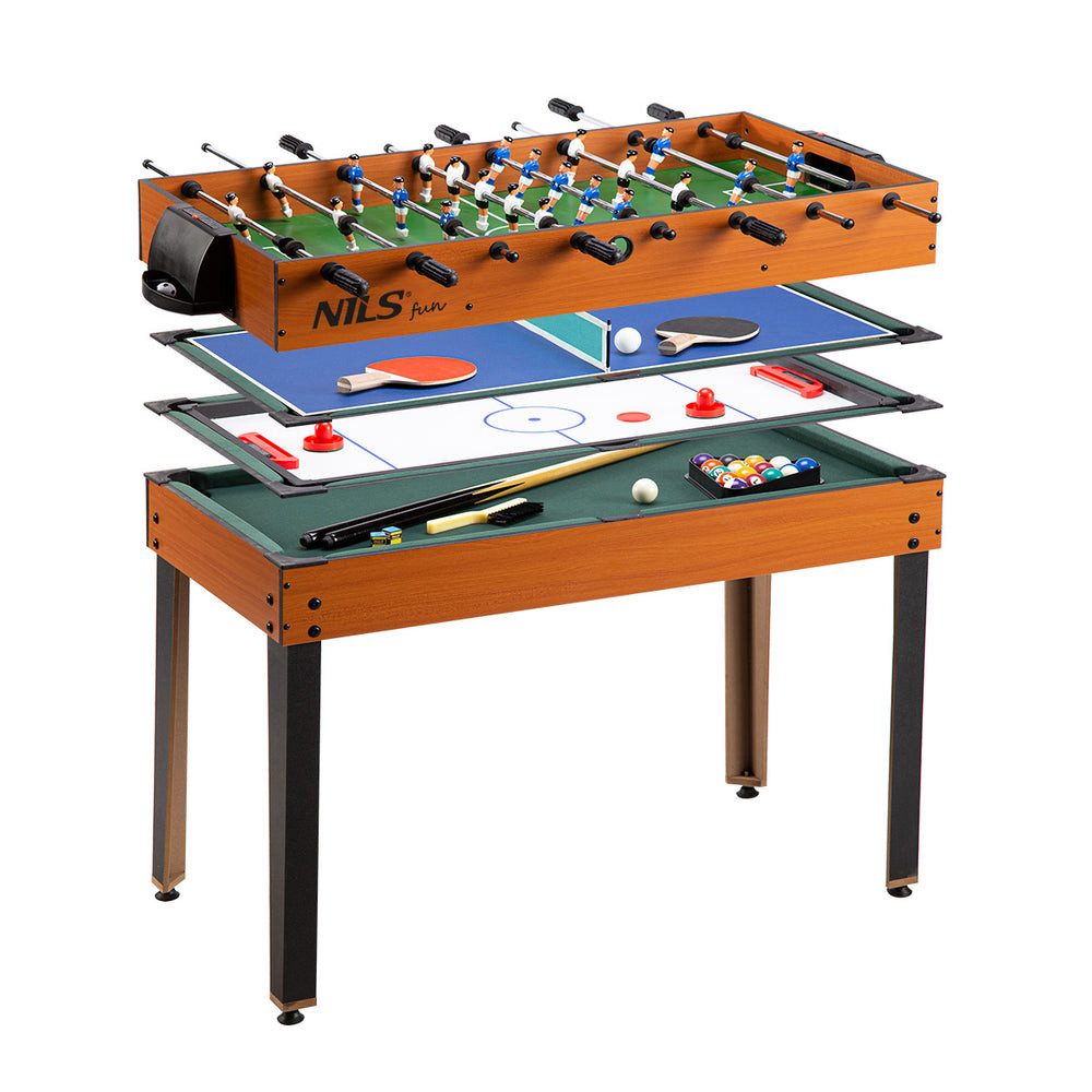 NILS FUN Spieltisch Tischspiele 4-in-1 Set, (Spar-Set, 1-tlg), Tischfußball, Tischtennis, Billard, Air-Hockey