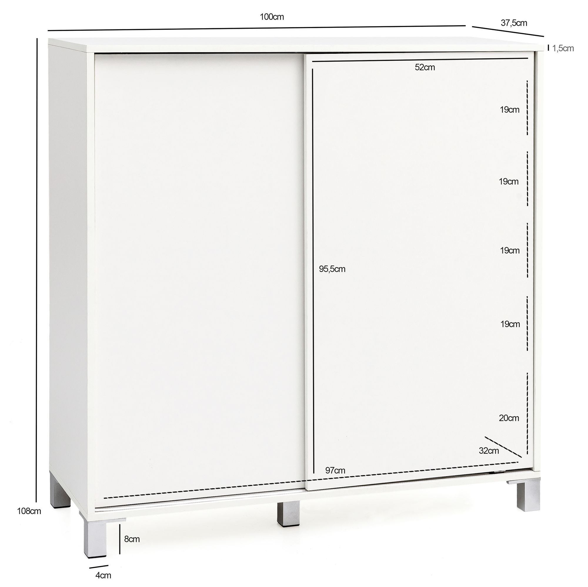FINEBUY Schuhschrank SuVa13522_1 100cm für 20 Paar Schuhe Schuhregal mit Schiebetüren (Schuhschrank Holz Weiß 100x108x37,5 cm Hoch) Schuhregal Flur 20 Paar Schuhe, Schuhablage Modern