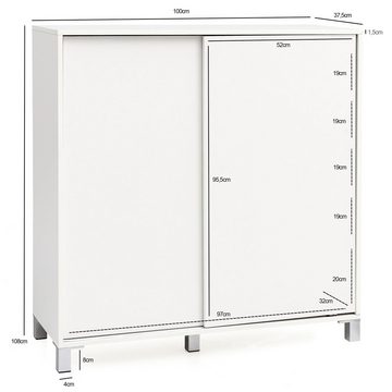 Wohnling Schiebetürenschrank WL5.712 (Schuhschrank Holz Weiß 100x108x37,5 cm Hoch) Schuhregal Flur 20 Paar Schuhe, Schuhablage Modern