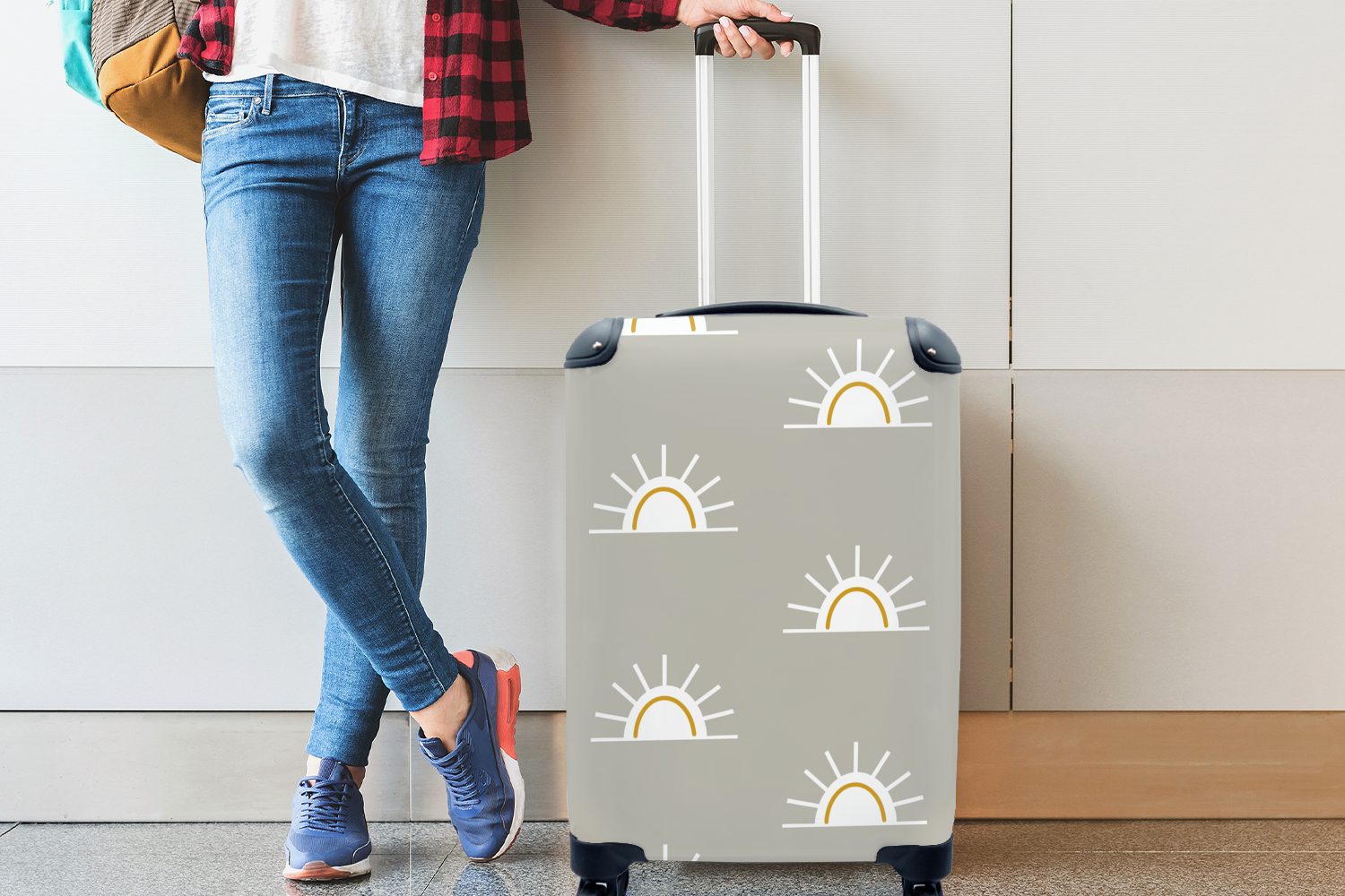 MuchoWow Handgepäckkoffer Sonne - Boho Trolley, - mit Handgepäck Muster, Rollen, Reisetasche für Ferien, Reisekoffer 4 rollen