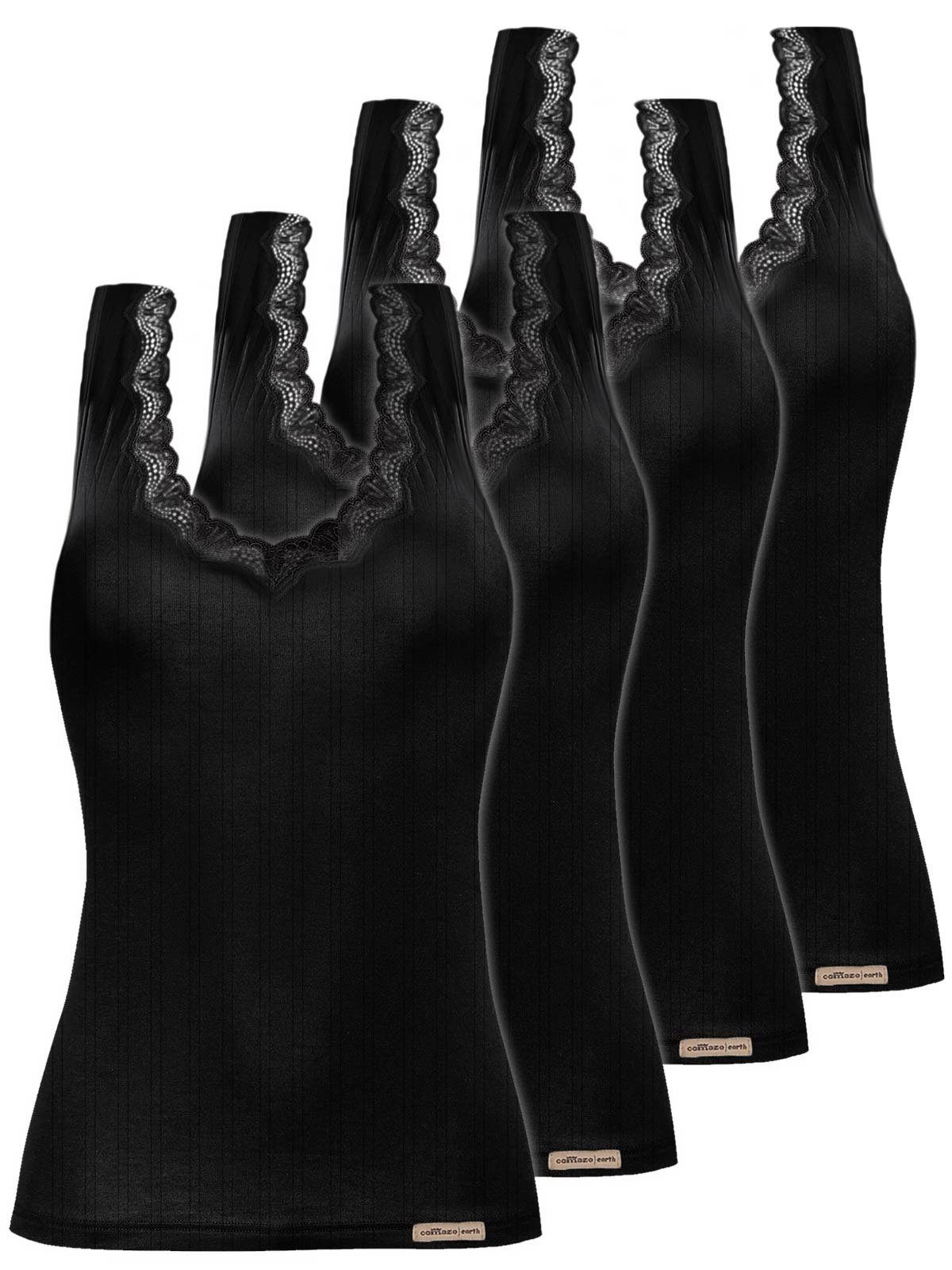 Achselträgerhemd schwarz 4er (Spar-Set, Vegan Achselhemd Damen COMAZO Baumwoll Pack 4-St)