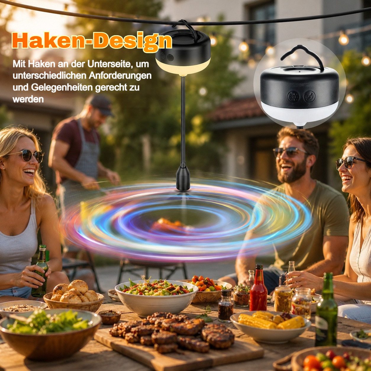 PRIISF Fliegenwedler Fliegenabwehr Akku LED Tischlampe Fliegenvertreiber Fliegenventilator, Fliegenwedler Tragbarer Aufhäng Insekten Ventilator Fliegenschreck, Mückenschutz Ventilator mit LED-Beleuchtung für Tisch wiederaufladbar, Elektrischer Insektenschutz für Camping Party Restaurant Grillabende