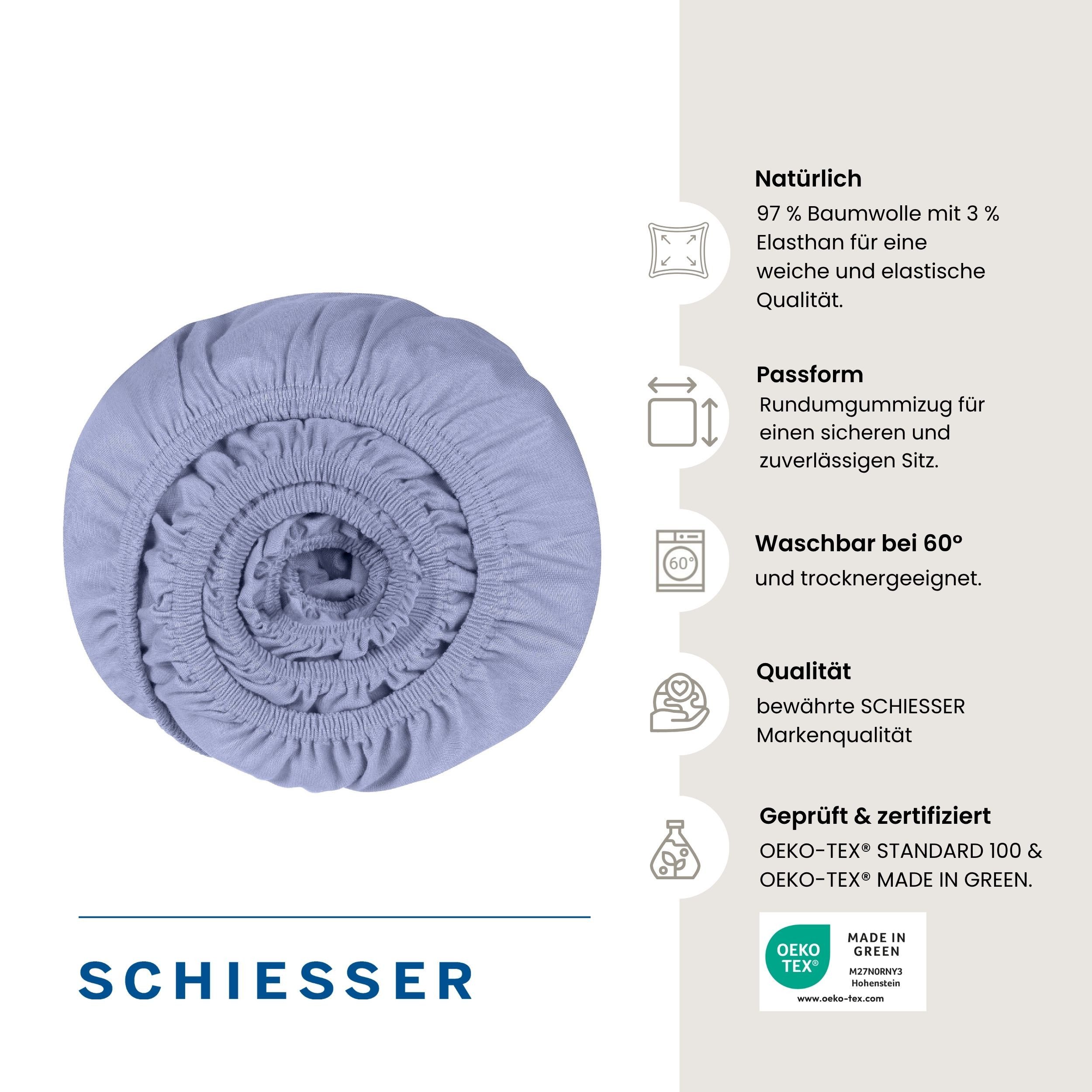 Schiesser Spannbettlaken Elli aus weicher Baumwolle mit Elasthananteil für flexiblen Sitz, Jersey-Elasthan, Gummizug: rundum, (1 Stück), für hohe Matratzen und  – Bild 2 von 5