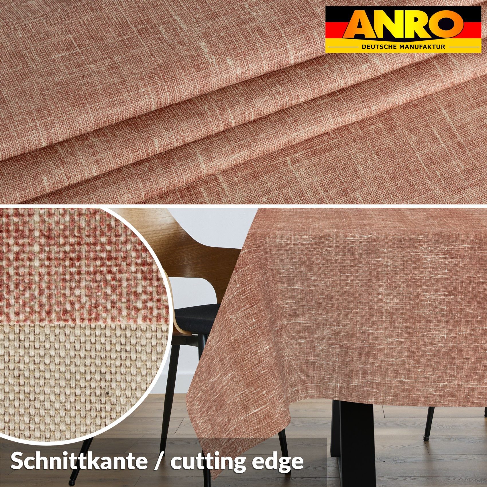 ANRO Tischdecke Alica Leinen Melliert Tischwäsche (Einzelstück 1-tlg), wasserabweisend Melliert Vintage Rot 100x140cm
