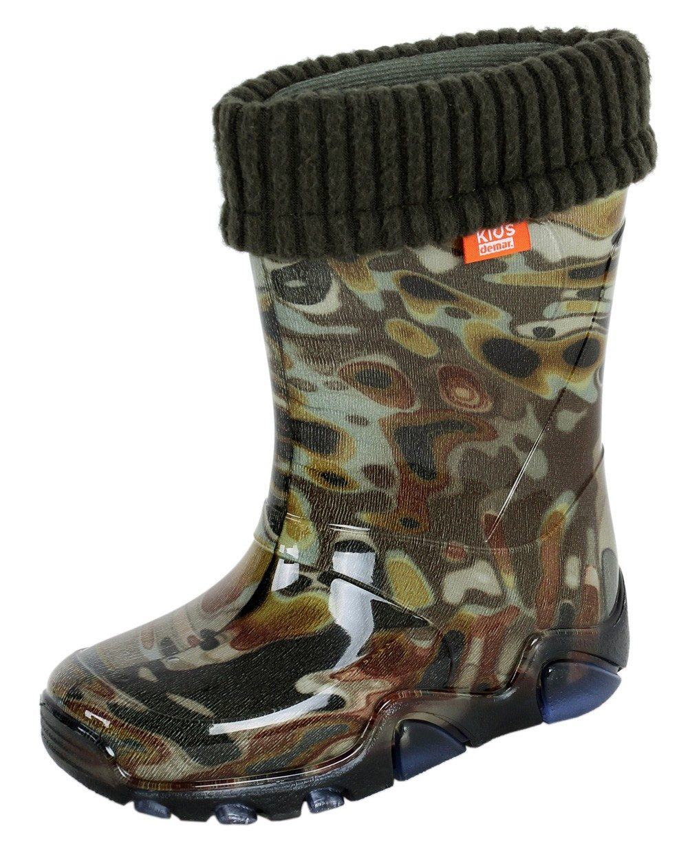 Sarcia.eu Gefütterte Gummistiefel für Kinder grün Militär-Print DEMAR 24-25 EU Gummistiefel