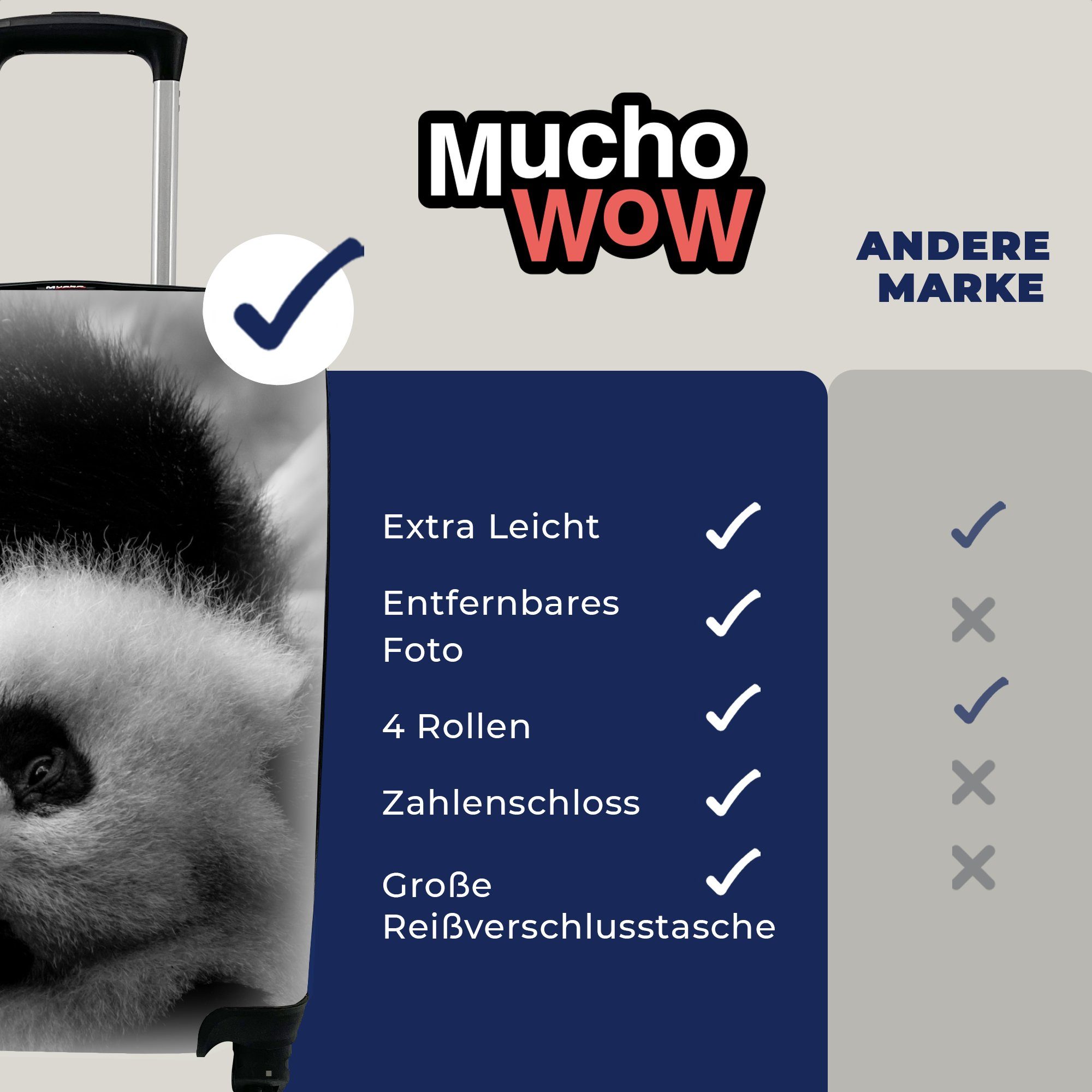 rollen, Panda Trolley, rollenden Handgepäckkoffer in 4 MuchoWow schwarz Rollen, weiß, mit Tierprofil Handgepäck und Ferien, für Reisekoffer Reisetasche