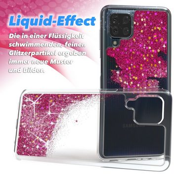 EAZY CASE Handyhülle Liquid Glittery Case für Galaxy M22 / M32 / A22 4G 6,4 Zoll, Glitzerhülle Shiny Slimcover stoßfest Durchsichtig Bumper Case Pink