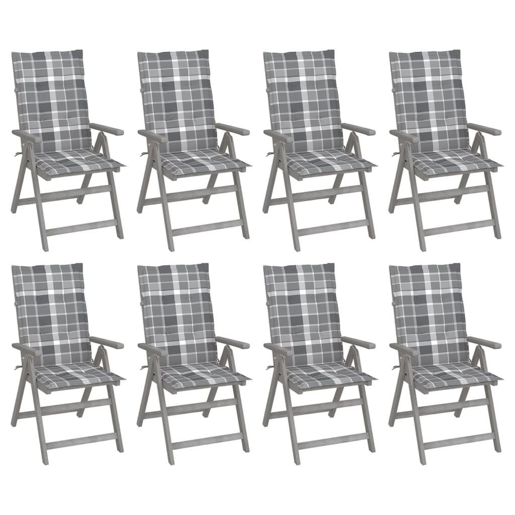 furnicato Gartenstuhl Verstellbare Gartenstühle mit Auflagen 8 Stk. Grau Akazienholz | Stühle