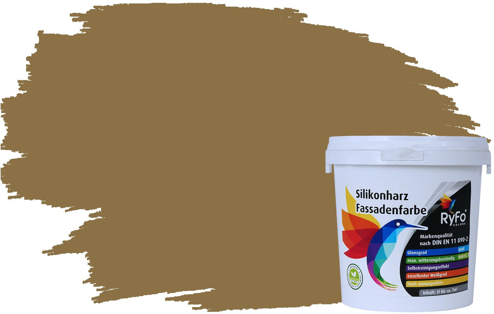 RyFo Colors Fassadenfarbe Silikonharz Fassadenfarbe Grünbraun 1l, 1 L ca. 6 m², Wasserabweisend, diffusionsfähig, schützt vor Schmutz, Algen, Pilzen