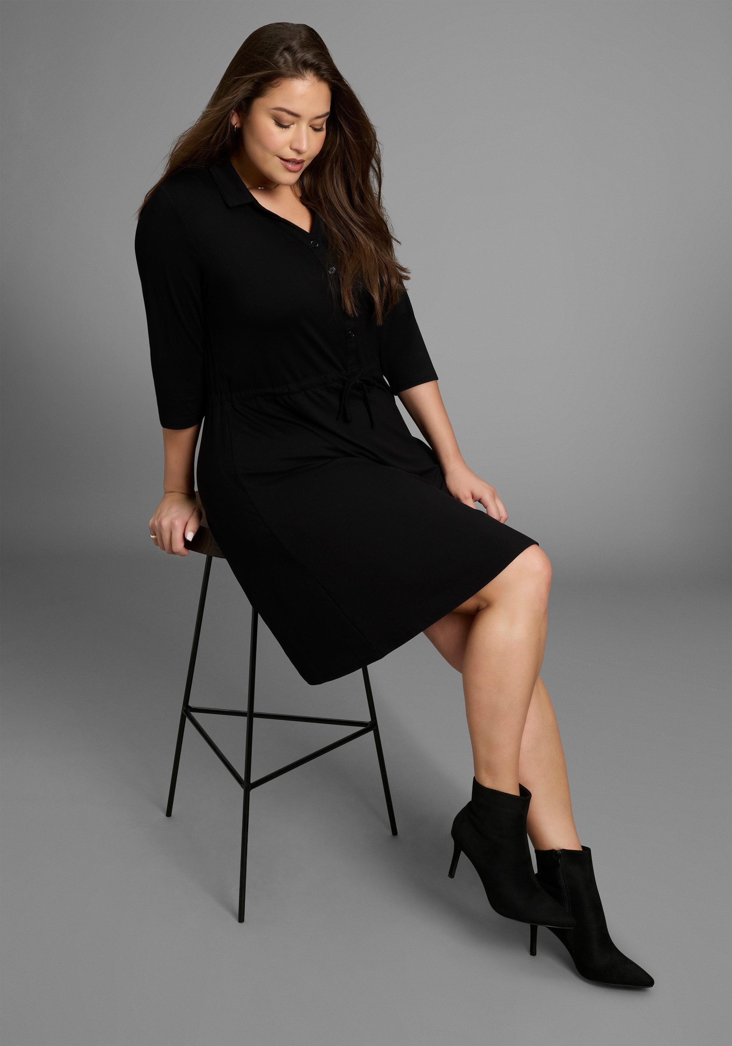 Laura Scott CURVE Jerseykleid mit Polo-Kragen und taillierendem Tunnelzug - günstig online kaufen