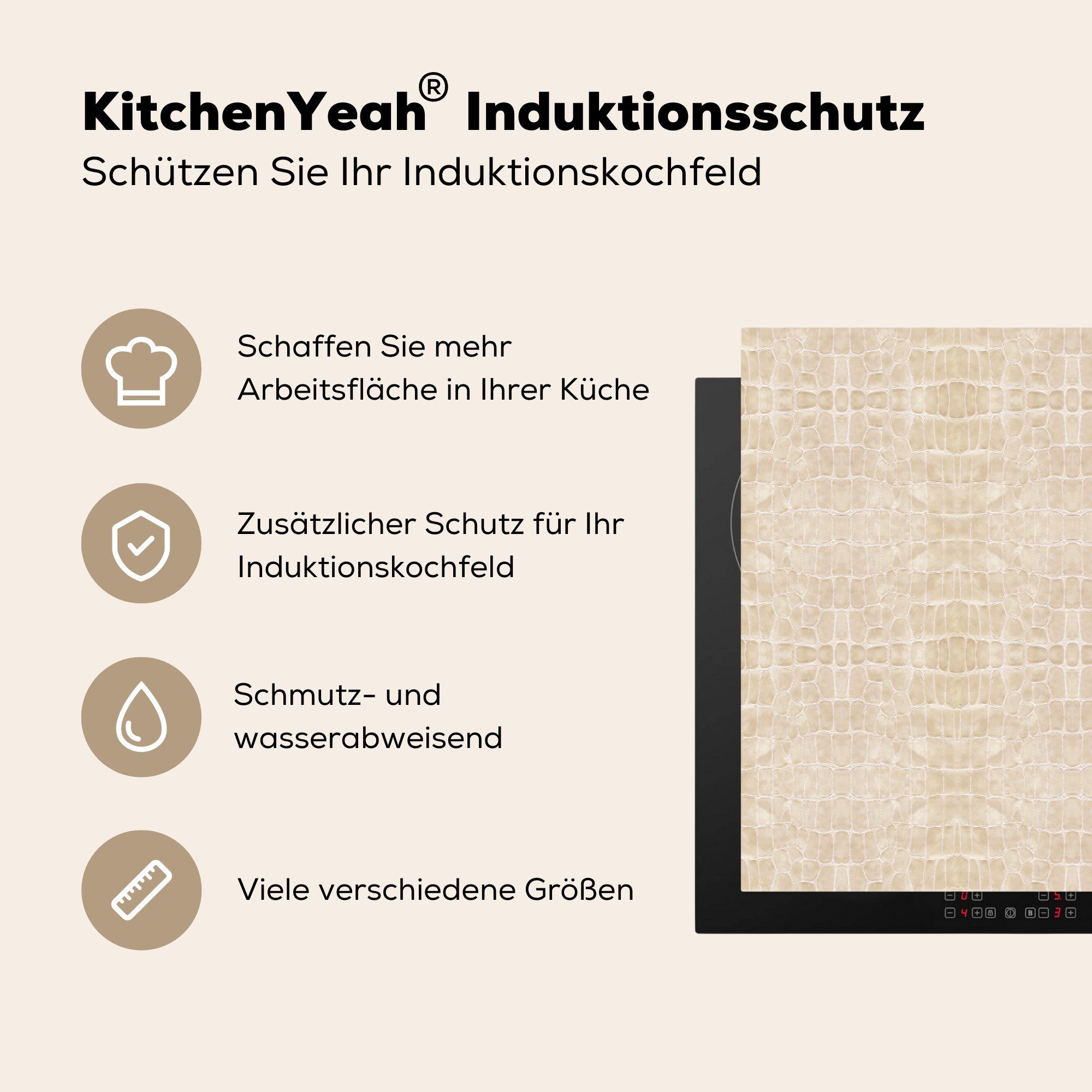 Leder - Dekoration MuchoWow Induktionsherd, - für Textur (1 Induktionskochfeld tlg), 58x51 Vinyl, cm, Küchen Tierhaut, Herdblende-/Abdeckplatte