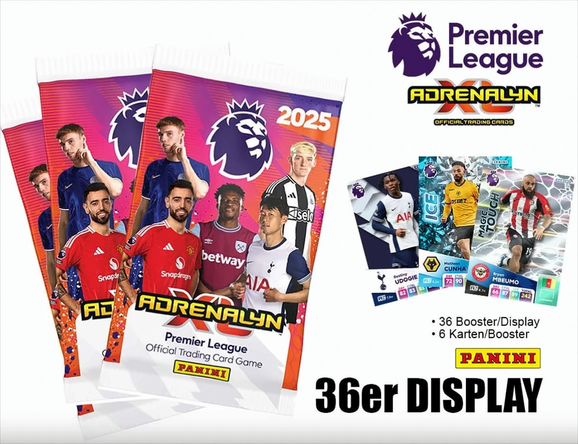 Sammelkarte 2025 Premier League Adrenalyn XL Booster Display